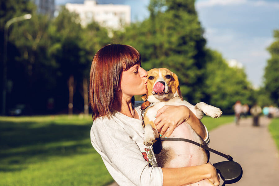 pet owner with holding dog