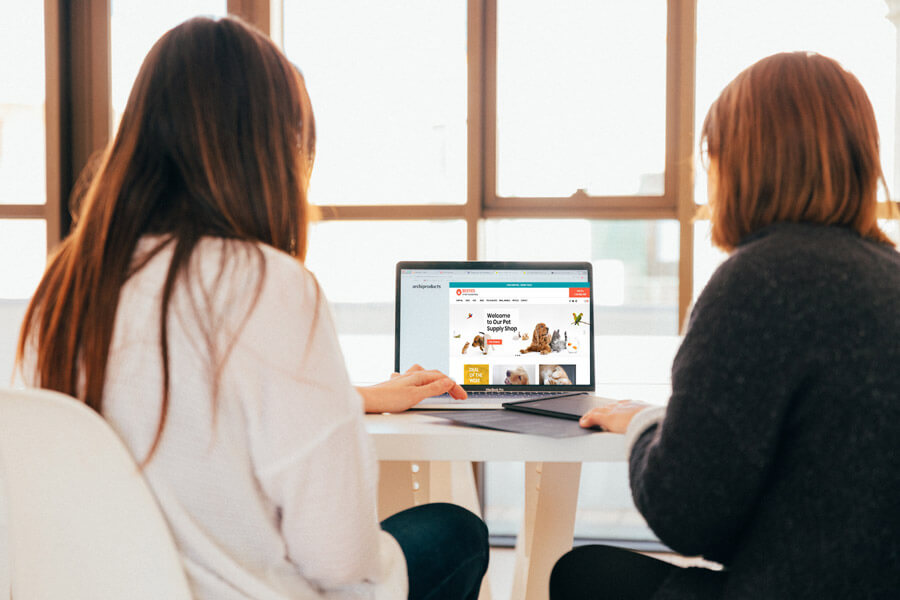 woman sitting in front of computer, website