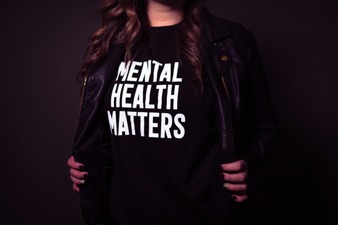 woman wearing mental health t-shirt
